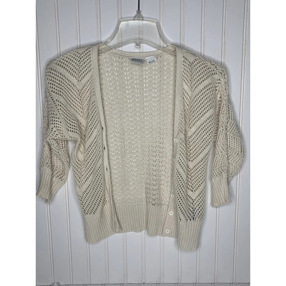 Roxy Girl Cardigan Girls 8 Small Cream Crochet Knit Boho Beach Coastal Layering